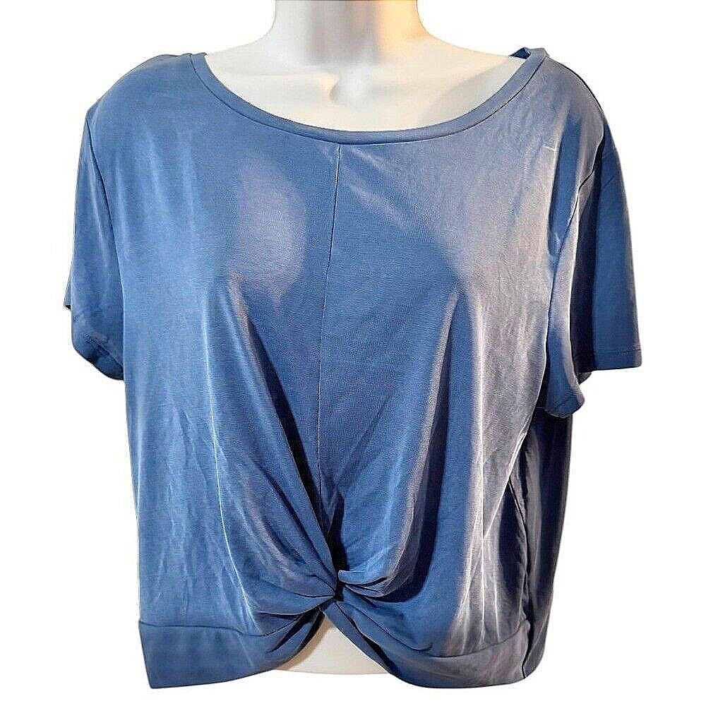 Zyia Active‎ Top Women XL Blue Excellent Twist Front Short Sleeve Casual Blouse